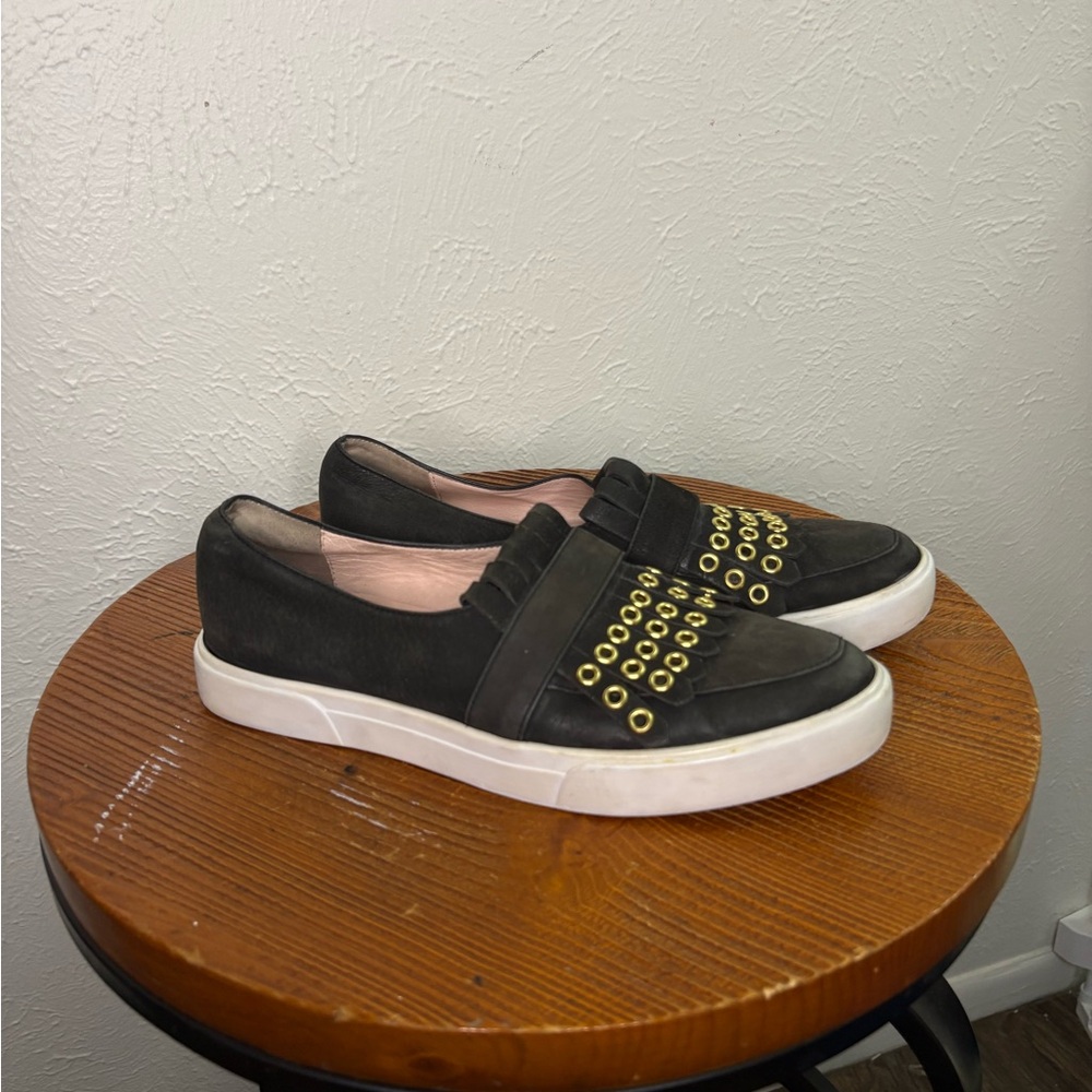 Kate Spade Black Loafers with Gold Eyelets